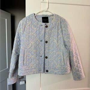 Bagatelle Light Blue Quilted Jacket with Cream Embroidery